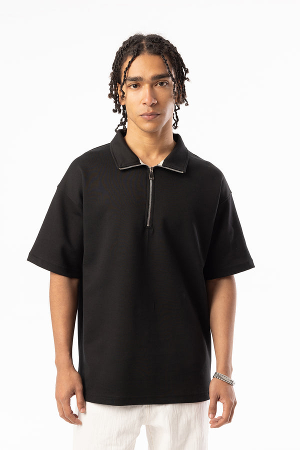 EGHO Double Face Kumaş Yaka Fermuarlı Erkek Polo Yaka Tişört, Men's Polo Neck T-Shirt