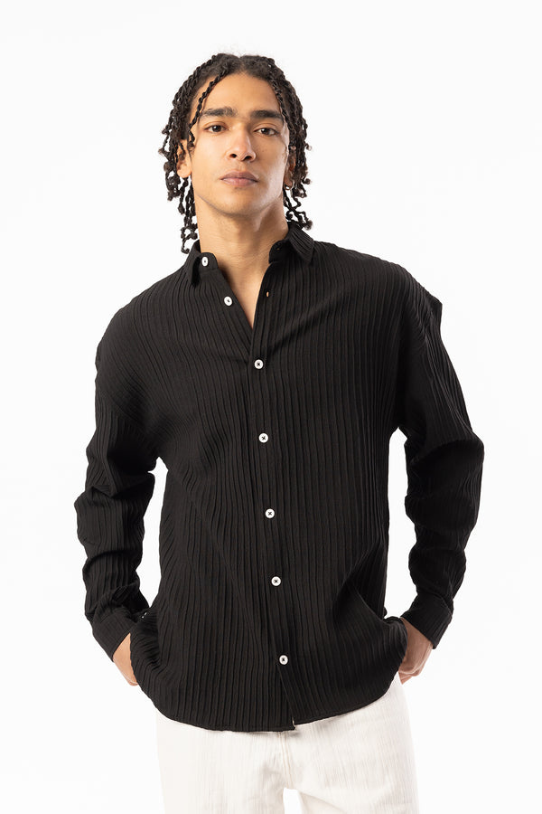 EGHO Kalın Fitilli Örgülü Kumaş Erkek Uzun Kollu Gömlek, Men's Long Sleeve Shirt