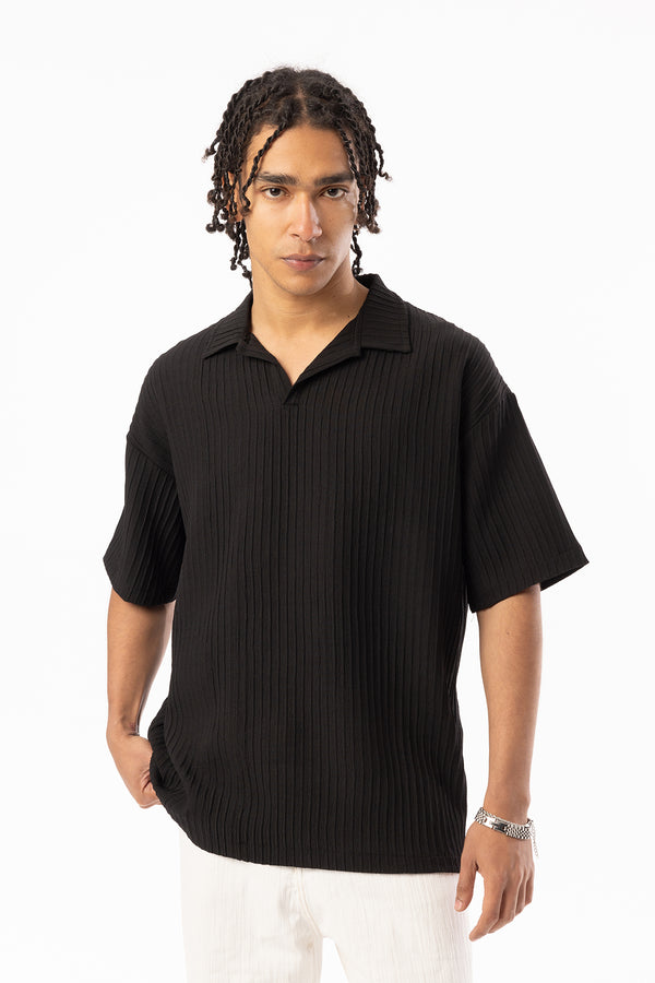 EGHO Kalın Örgülü Fitilli Kumaş Erkek Polo Yaka Tişört, Men's Polo Neck T-Shirt