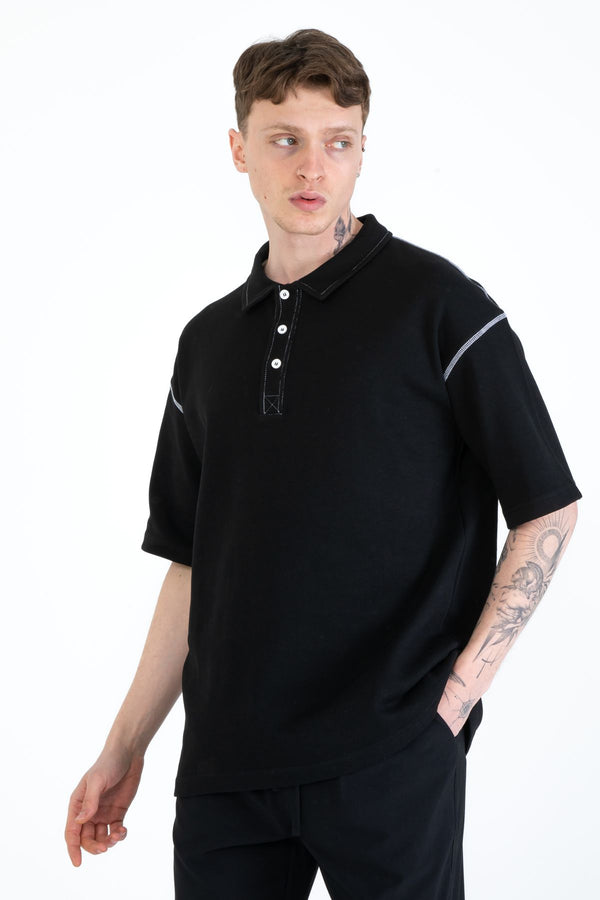EGHO Kayruka Dikiş Detaylı Double Pike Kumaş Erkek Polo Yaka T-shirt