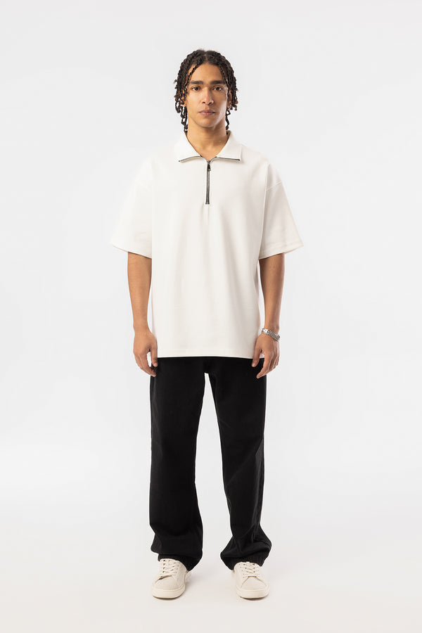 EGHO Double Face Kumaş Yaka Fermuarlı Erkek Polo Yaka Tişört, Men's Polo Neck T-Shirt
