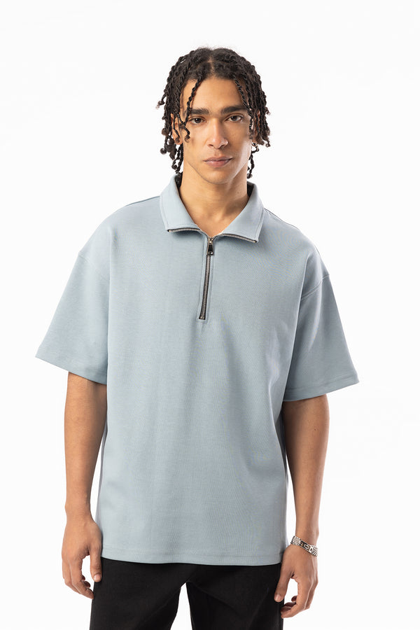 EGHO Double Face Kumaş Yaka Fermuarlı Erkek Polo Yaka Tişört, Men's Polo Neck T-Shirt