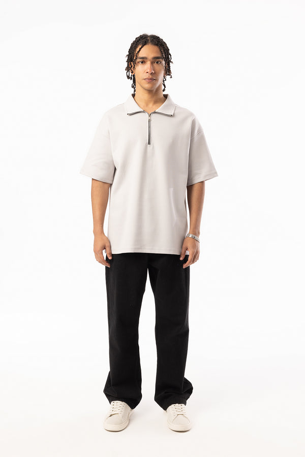 EGHO Double Face Kumaş Yaka Fermuarlı Erkek Polo Yaka Tişört, Men's Polo Neck T-Shirt