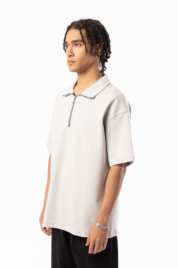 EGHO Double Face Kumaş Yaka Fermuarlı Erkek Polo Yaka Tişört, Men's Polo Neck T-Shirt