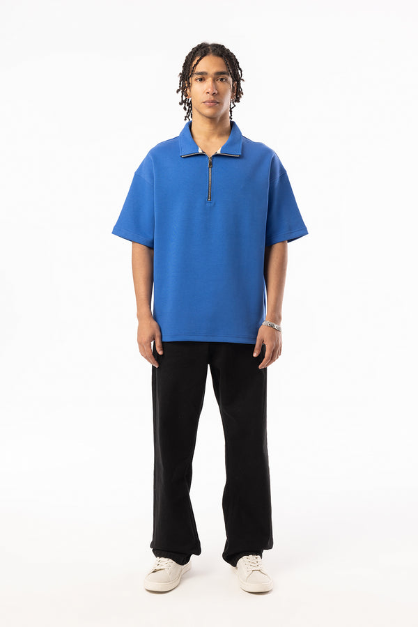 EGHO Double Face Kumaş Yaka Fermuarlı Erkek Polo Yaka Tişört, Men's Polo Neck T-Shirt