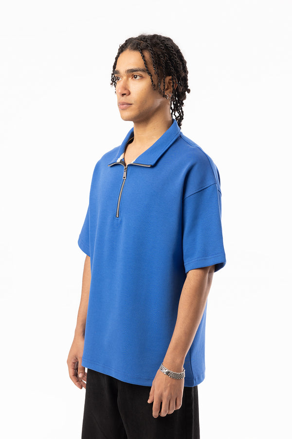 EGHO Double Face Kumaş Yaka Fermuarlı Erkek Polo Yaka Tişört, Men's Polo Neck T-Shirt