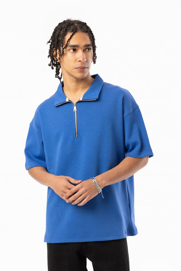EGHO Double Face Kumaş Yaka Fermuarlı Erkek Polo Yaka Tişört, Men's Polo Neck T-Shirt