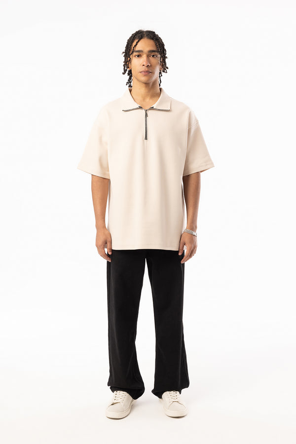 EGHO Double Face Kumaş Yaka Fermuarlı Erkek Polo Yaka Tişört, Men's Polo Neck T-Shirt