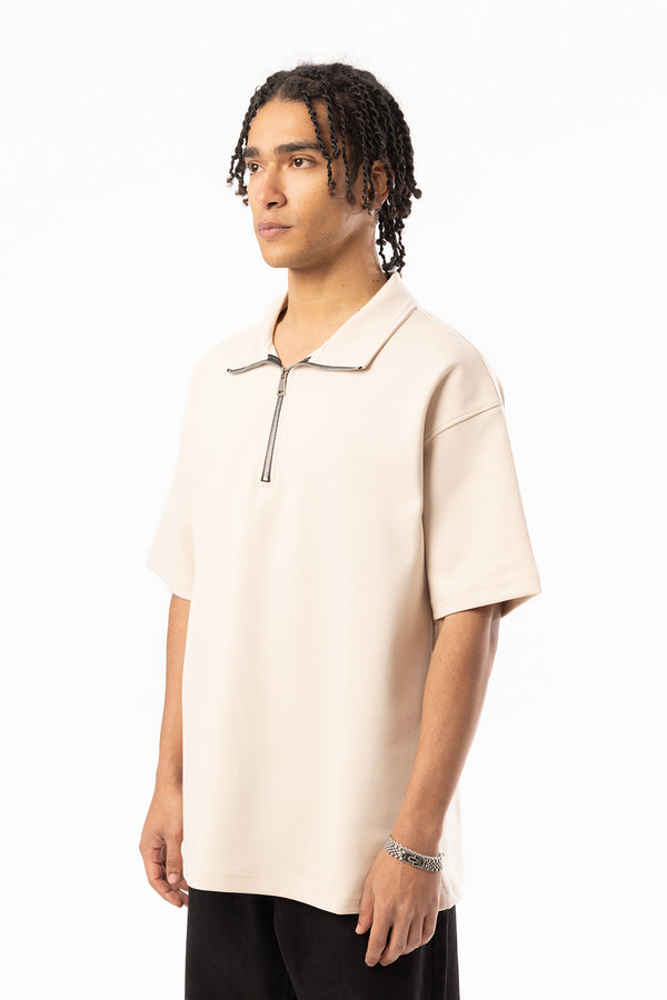 EGHO Double Face Kumaş Yaka Fermuarlı Erkek Polo Yaka Tişört, Men's Polo Neck T-Shirt