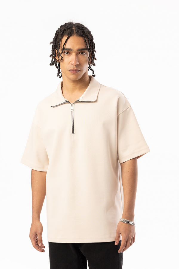 EGHO Double Face Kumaş Yaka Fermuarlı Erkek Polo Yaka Tişört, Men's Polo Neck T-Shirt