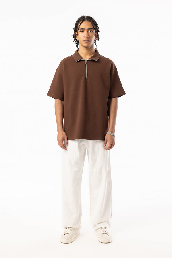EGHO Double Face Kumaş Yaka Fermuarlı Erkek Polo Yaka Tişört, Men's Polo Neck T-Shirt