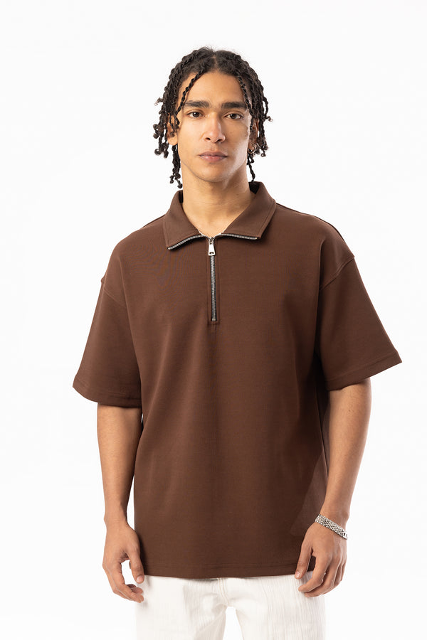 EGHO Double Face Kumaş Yaka Fermuarlı Erkek Polo Yaka Tişört, Men's Polo Neck T-Shirt