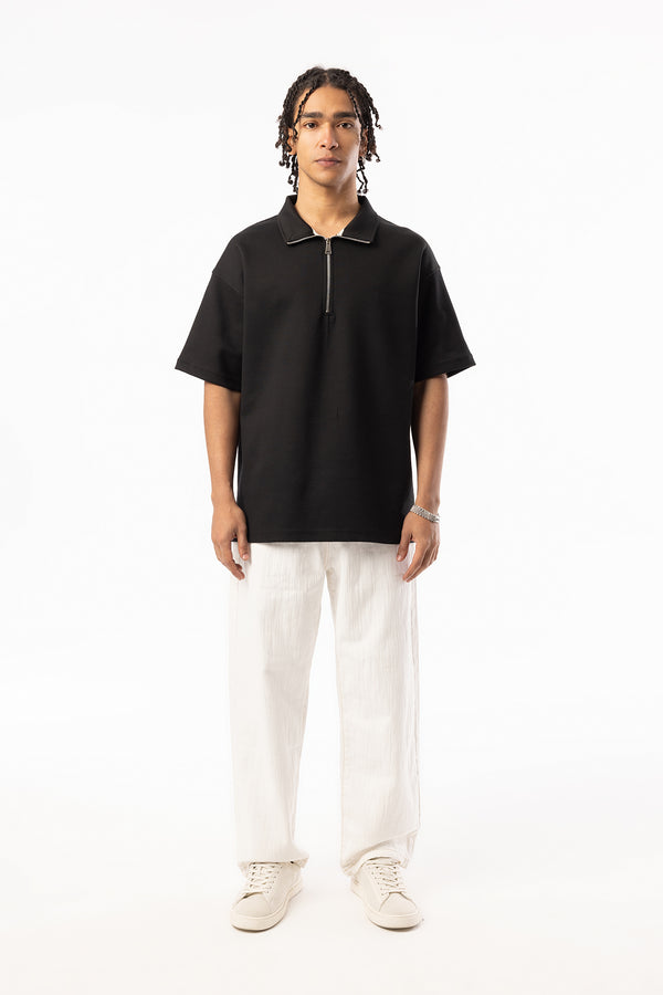 EGHO Double Face Kumaş Yaka Fermuarlı Erkek Polo Yaka Tişört, Men's Polo Neck T-Shirt