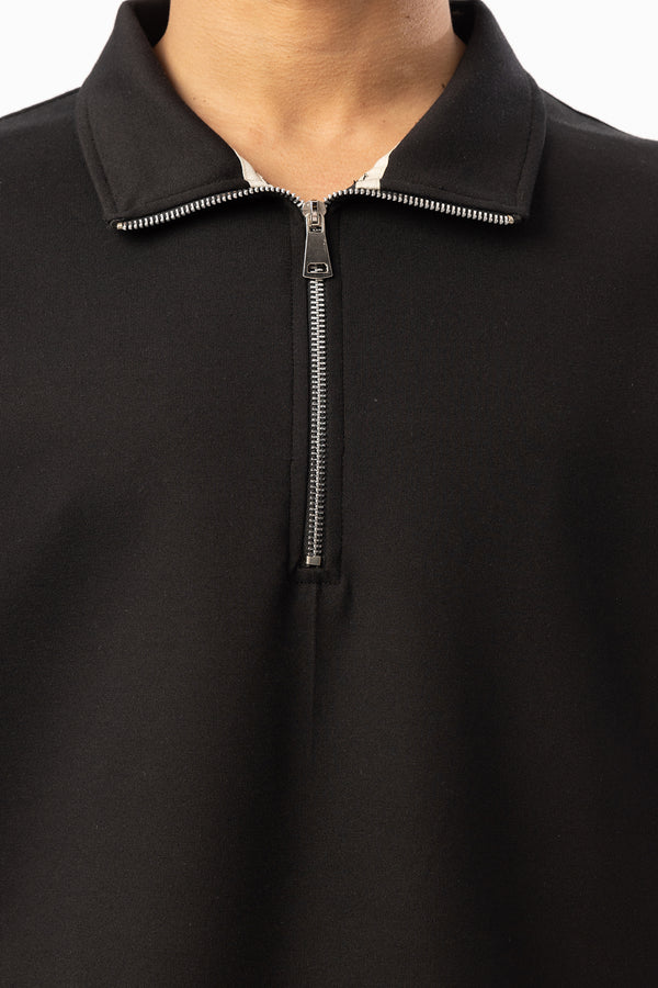 EGHO Double Face Kumaş Yaka Fermuarlı Erkek Polo Yaka Tişört, Men's Polo Neck T-Shirt