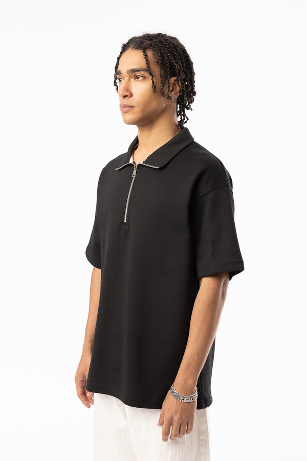 EGHO Double Face Kumaş Yaka Fermuarlı Erkek Polo Yaka Tişört, Men's Polo Neck T-Shirt