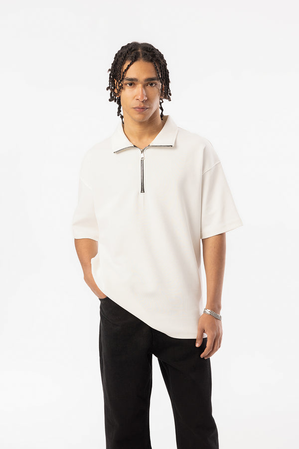 EGHO Double Face Kumaş Yaka Fermuarlı Erkek Polo Yaka Tişört, Men's Polo Neck T-Shirt
