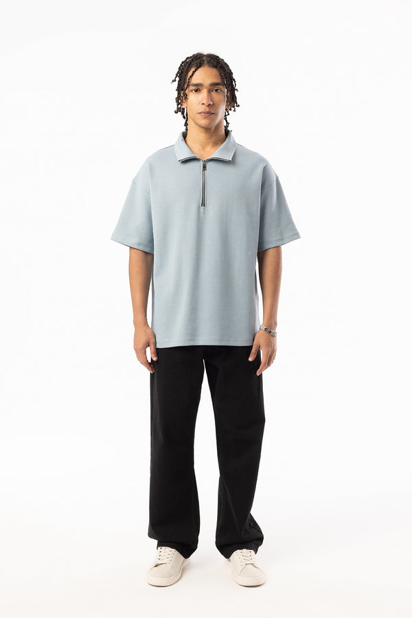 EGHO Double Face Kumaş Yaka Fermuarlı Erkek Polo Yaka Tişört, Men's Polo Neck T-Shirt