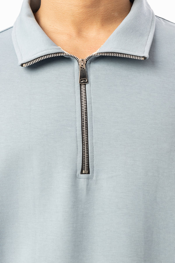 EGHO Double Face Kumaş Yaka Fermuarlı Erkek Polo Yaka Tişört, Men's Polo Neck T-Shirt