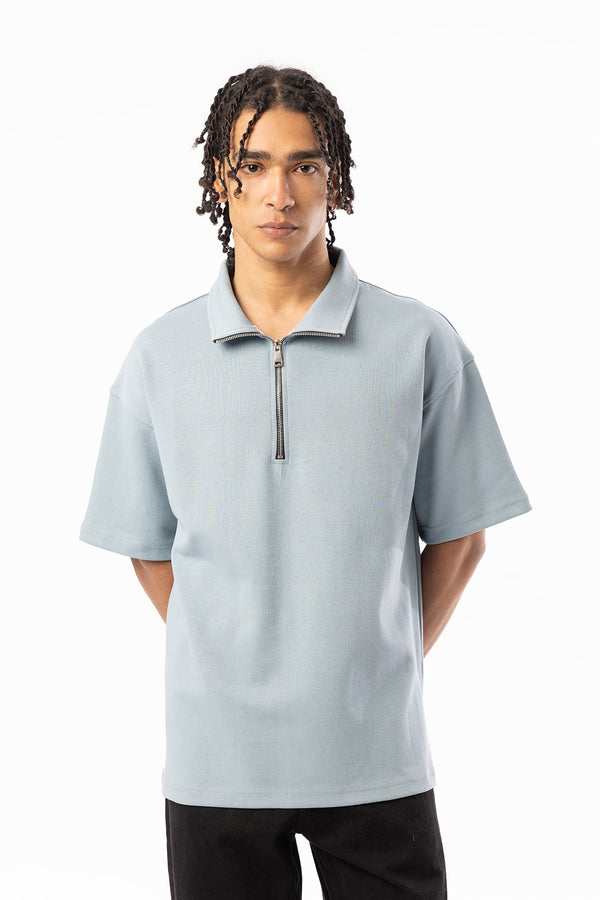 EGHO Double Face Kumaş Yaka Fermuarlı Erkek Polo Yaka Tişört, Men's Polo Neck T-Shirt