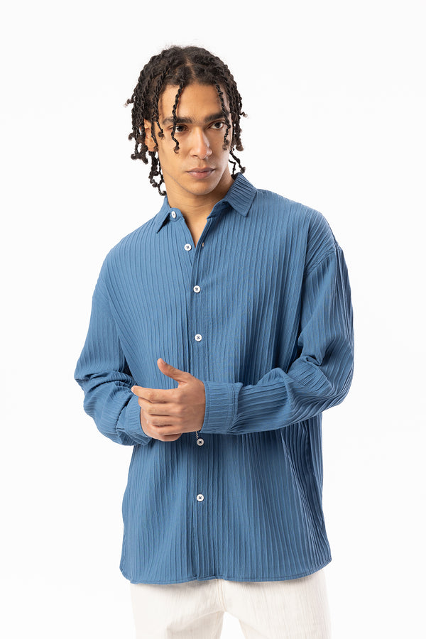 EGHO Kalın Fitilli Örgülü Kumaş Erkek Uzun Kollu Gömlek, Men's Long Sleeve Shirt