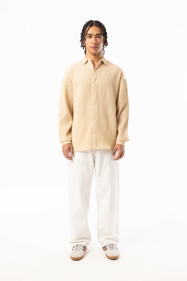 EGHO Kalın Fitilli Örgülü Kumaş Erkek Uzun Kollu Gömlek, Men's Long Sleeve Shirt