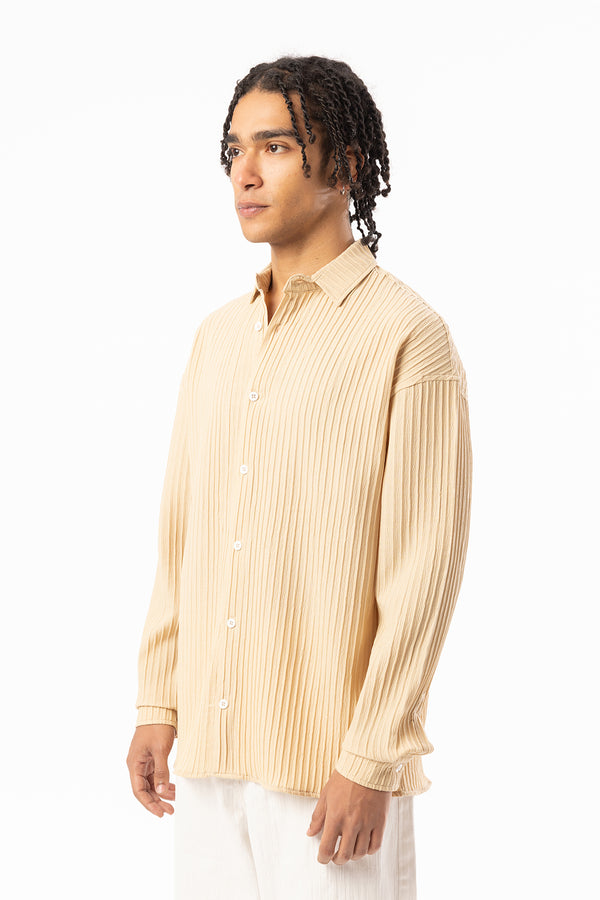 EGHO Kalın Fitilli Örgülü Kumaş Erkek Uzun Kollu Gömlek, Men's Long Sleeve Shirt