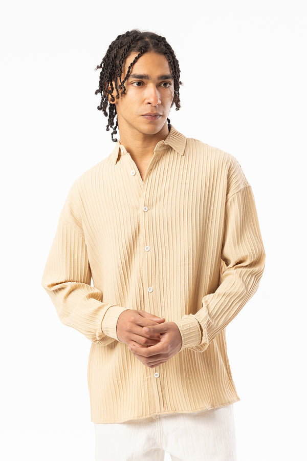 EGHO Kalın Fitilli Örgülü Kumaş Erkek Uzun Kollu Gömlek, Men's Long Sleeve Shirt