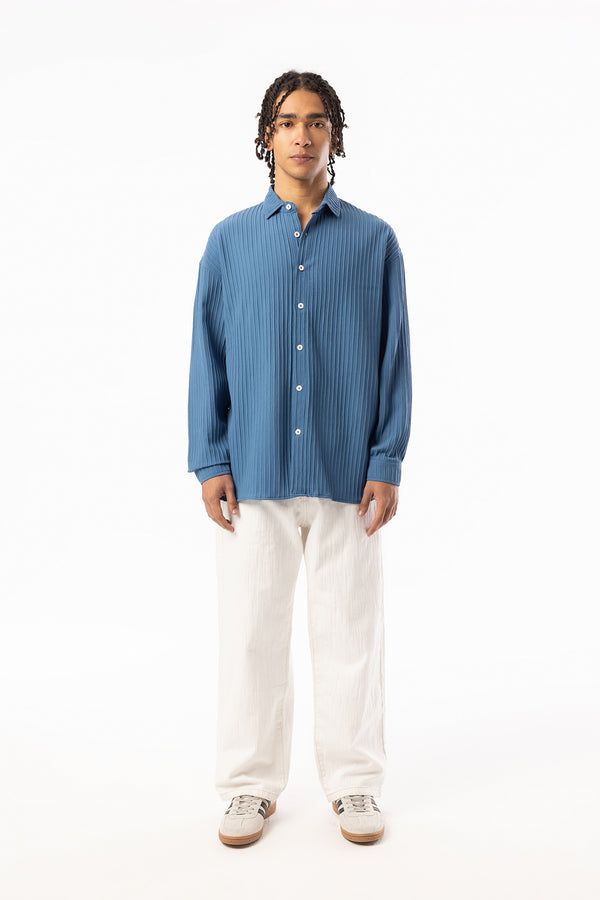 EGHO Kalın Fitilli Örgülü Kumaş Erkek Uzun Kollu Gömlek, Men's Long Sleeve Shirt