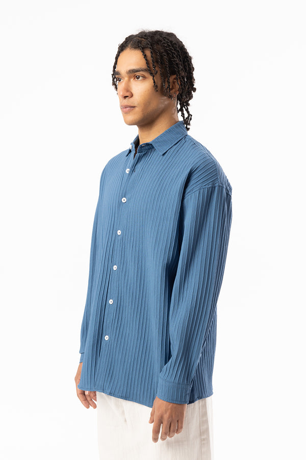 EGHO Kalın Fitilli Örgülü Kumaş Erkek Uzun Kollu Gömlek, Men's Long Sleeve Shirt