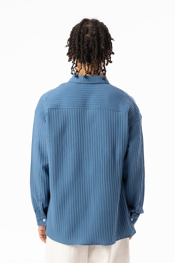 EGHO Kalın Fitilli Örgülü Kumaş Erkek Uzun Kollu Gömlek, Men's Long Sleeve Shirt