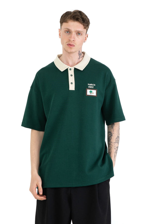 Göğüs nakışlı Polo yaka Oversize Tişört